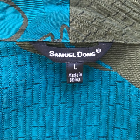 Gorgeous Samuel Dong size L Turquoise Teal Green Coat Jacket Brocade Drapey - Picture 6 of 8
